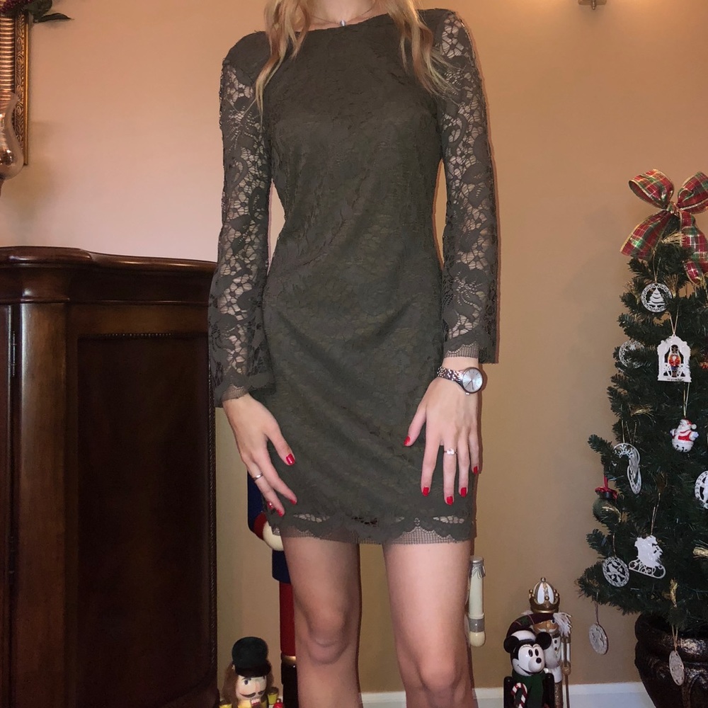 Beautiful open back green lace dress